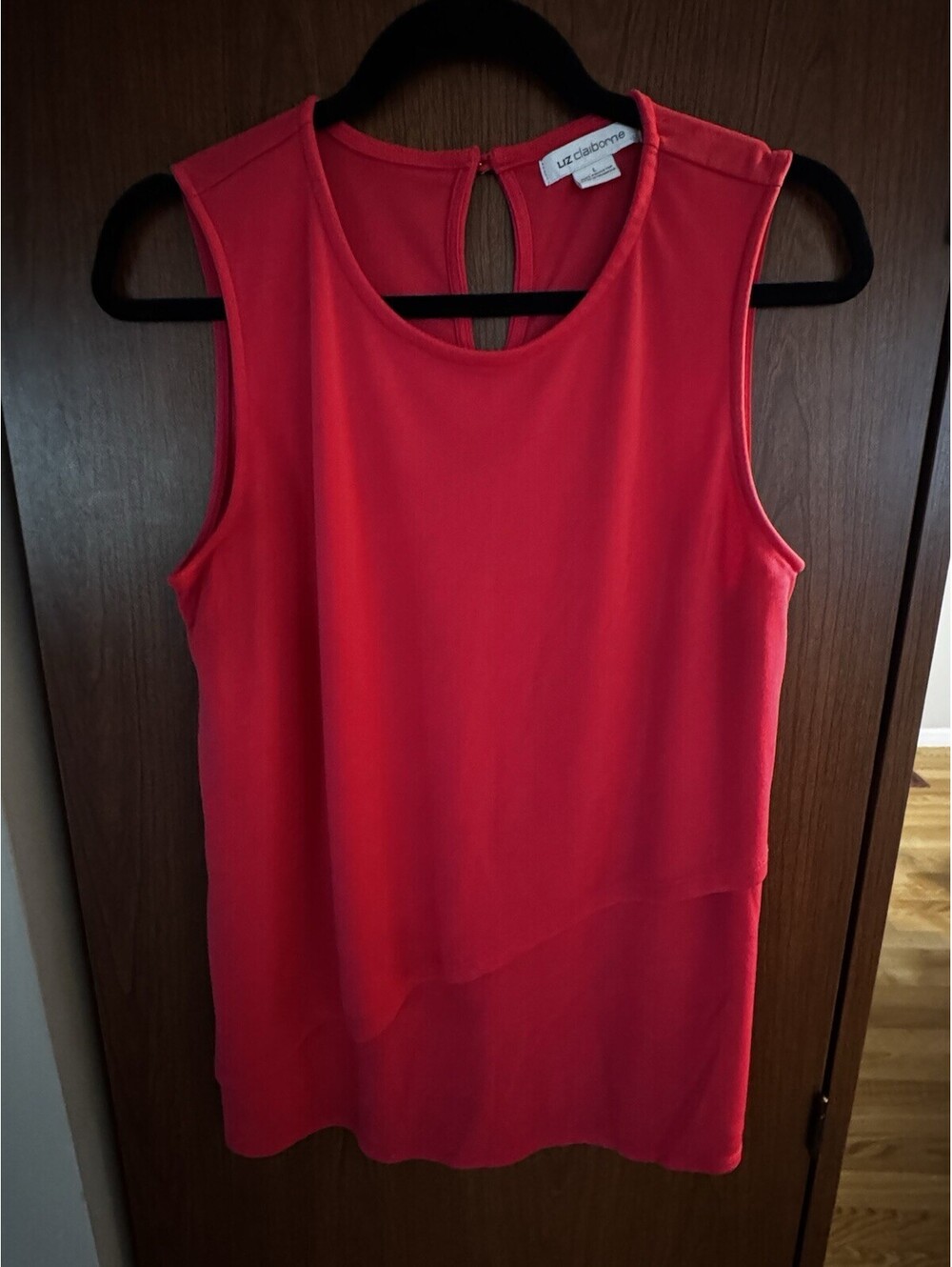 Liz Claiborne Womens Large Coral Pink Sleeveless Layered Blouse Keyhole Back
